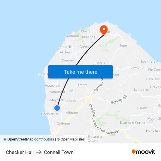 Checker Hall to Connell Town map
