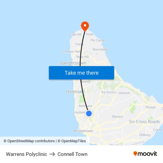 Warrens Polyclinic to Connell Town map