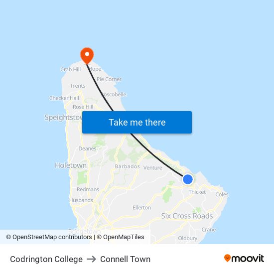 Codrington College to Connell Town map