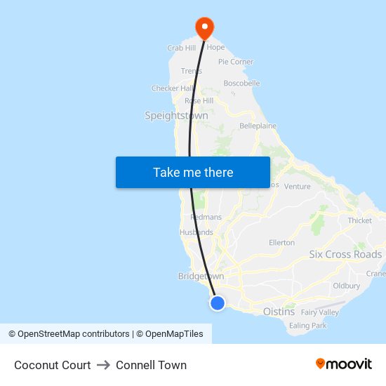 Coconut Court to Connell Town map