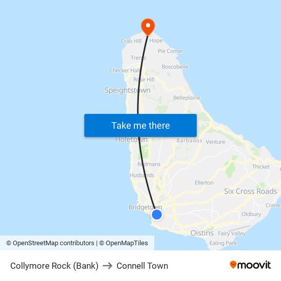 Collymore Rock (Bank) to Connell Town map