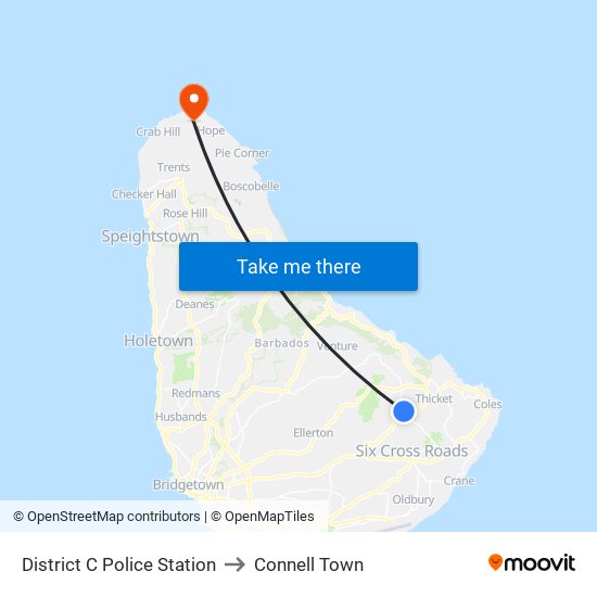 District C Police Station to Connell Town map
