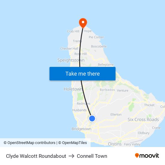 Clyde Walcott Roundabout to Connell Town map