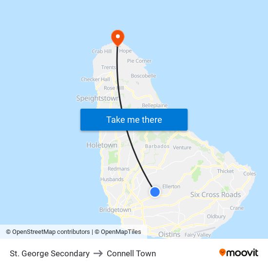 St. George Secondary to Connell Town map