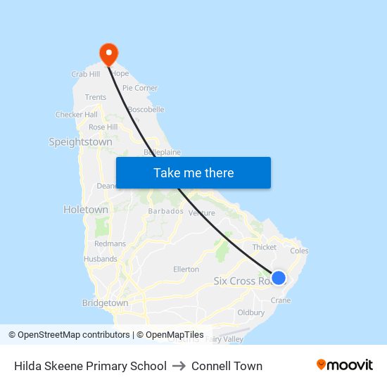 Hilda Skeene Primary School to Connell Town map