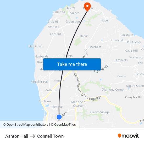 Ashton Hall to Connell Town map