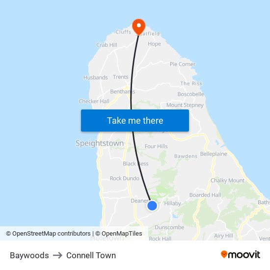 Baywoods to Connell Town map