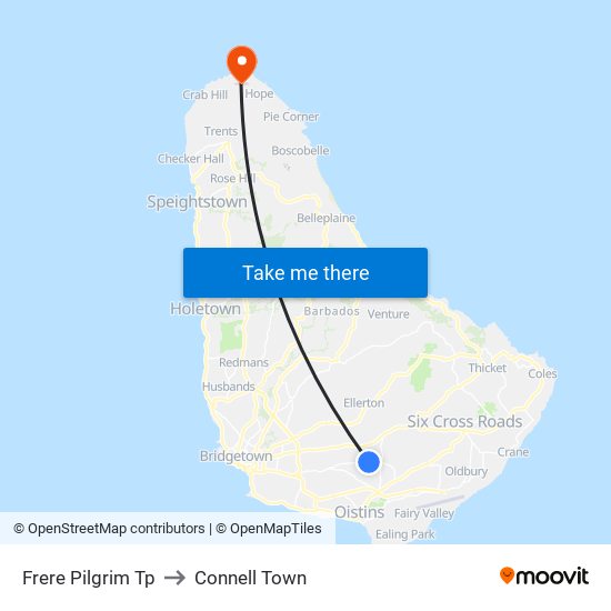 Frere Pilgrim Tp to Connell Town map