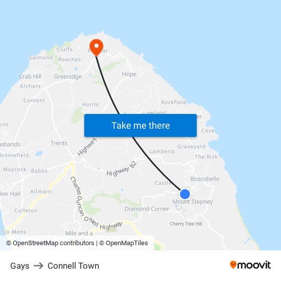 Gays to Connell Town map
