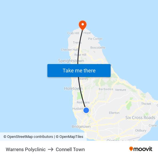 Warrens Polyclinic to Connell Town map