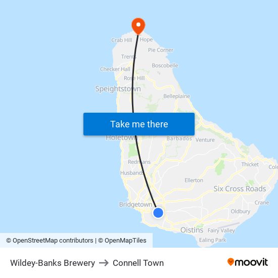 Wildey-Banks Brewery to Connell Town map
