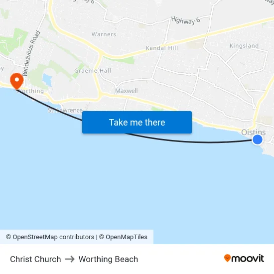 Christ Church to Worthing Beach map