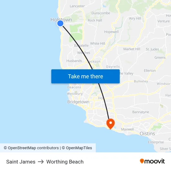 Saint James to Worthing Beach map