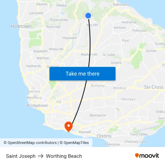 Saint Joseph to Worthing Beach map