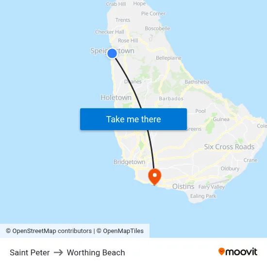 Saint Peter to Worthing Beach map