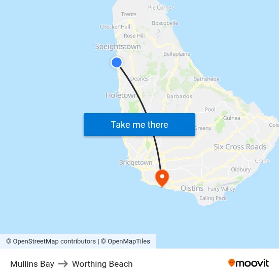 Mullins Bay to Worthing Beach map