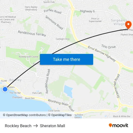 Rockley Beach to Sheraton Mall map