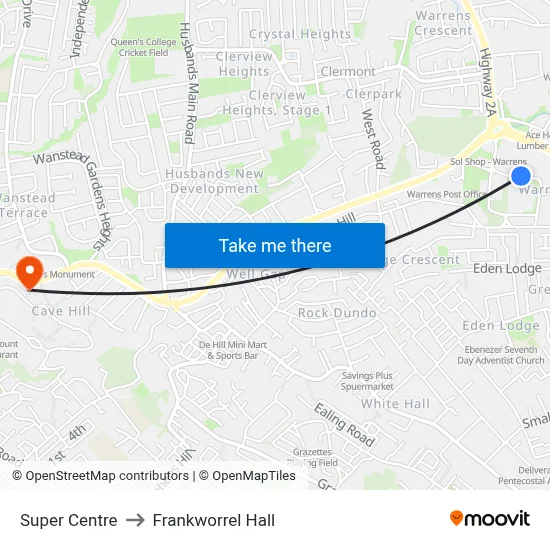 Super Centre to Frankworrel Hall map