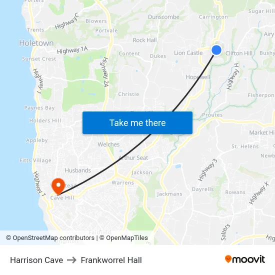 Harrison Cave to Frankworrel Hall map