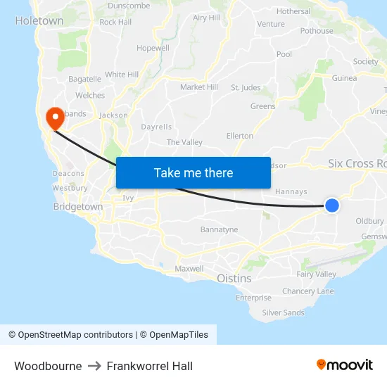 Woodbourne to Frankworrel Hall map