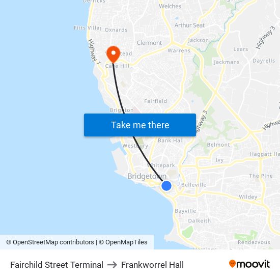 Fairchild Street Terminal to Frankworrel Hall map