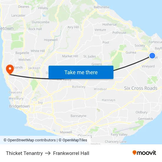 Thicket Tenantry to Frankworrel Hall map