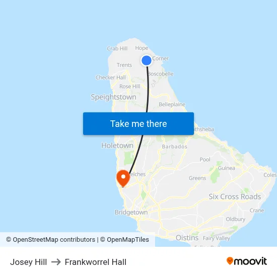 Josey Hill to Frankworrel Hall map