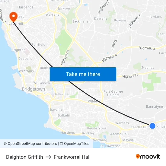 Deighton Griffith to Frankworrel Hall map