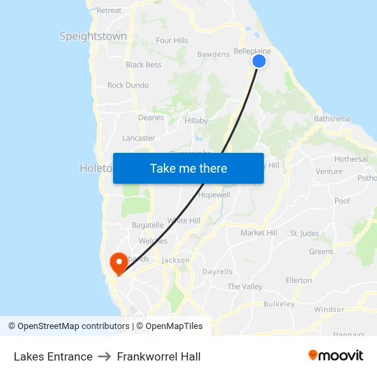 Lakes Entrance to Frankworrel Hall map