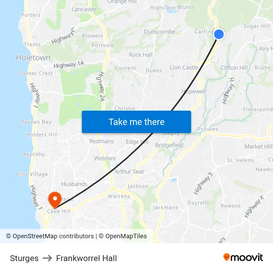 Sturges to Frankworrel Hall map