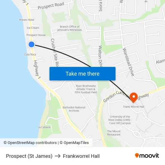 Prospect (St James) to Frankworrel Hall map