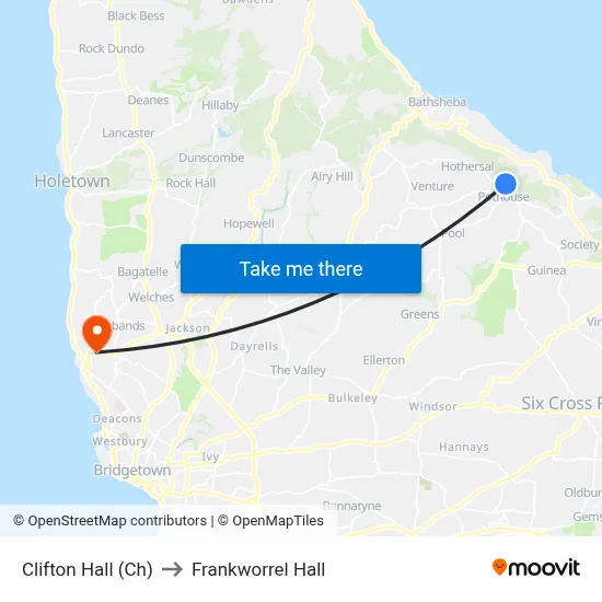 Clifton Hall (Ch) to Frankworrel Hall map
