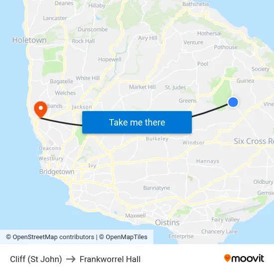 Cliff (St John) to Frankworrel Hall map