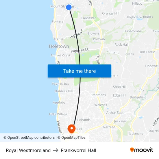 Royal Westmoreland to Frankworrel Hall map