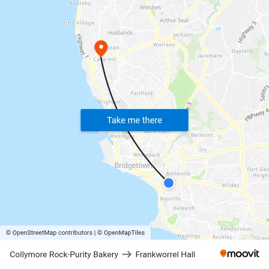 Collymore Rock-Purity Bakery to Frankworrel Hall map