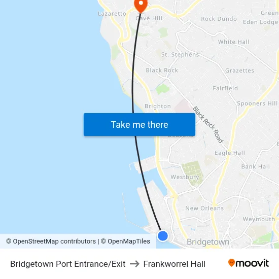 Bridgetown Port Entrance/Exit to Frankworrel Hall map
