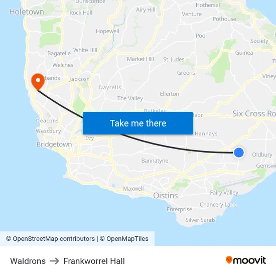 Waldrons to Frankworrel Hall map