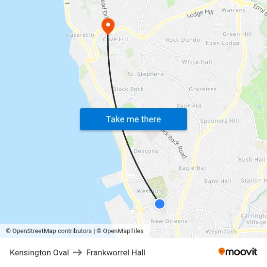 Kensington Oval to Frankworrel Hall map