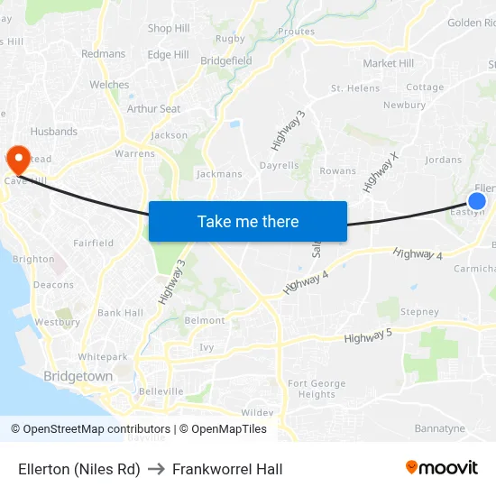 Ellerton (Niles Rd) to Frankworrel Hall map