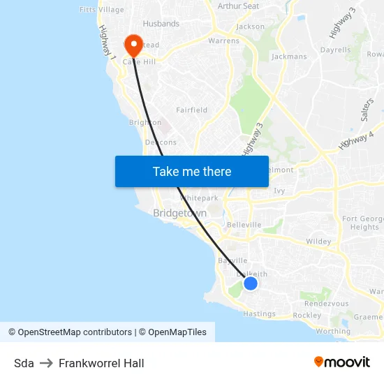 Sda to Frankworrel Hall map