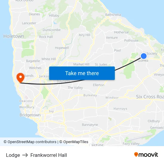 Lodge to Frankworrel Hall map