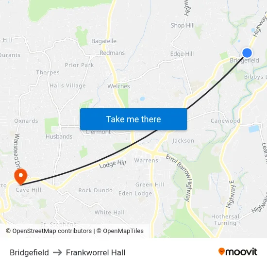Bridgefield to Frankworrel Hall map