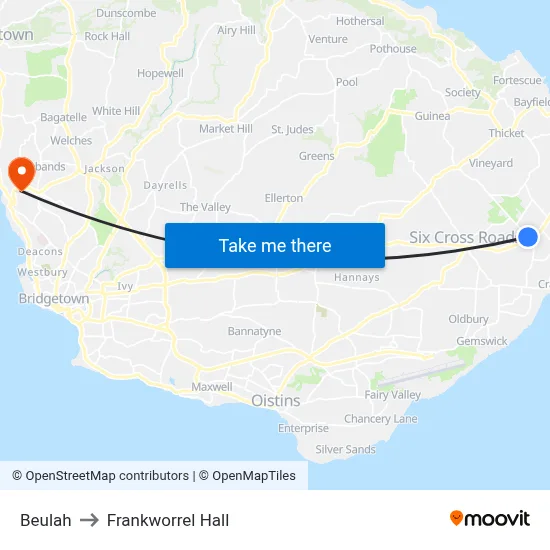 Beulah to Frankworrel Hall map
