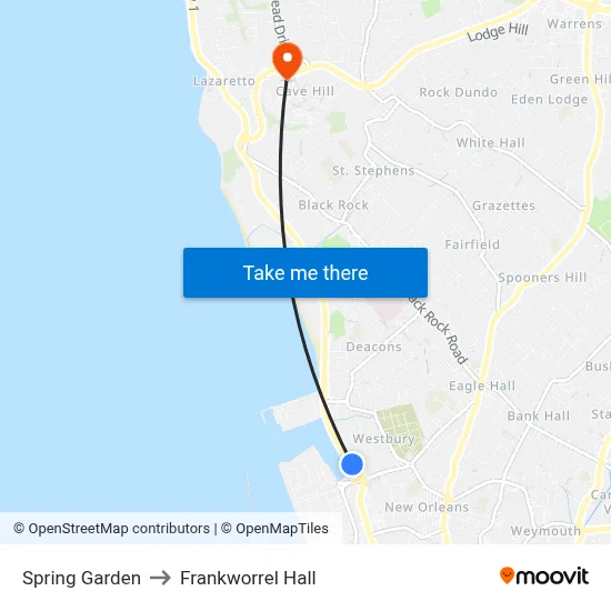 Spring Garden to Frankworrel Hall map