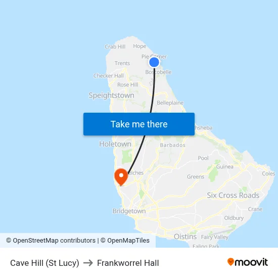 Cave Hill (St Lucy) to Frankworrel Hall map