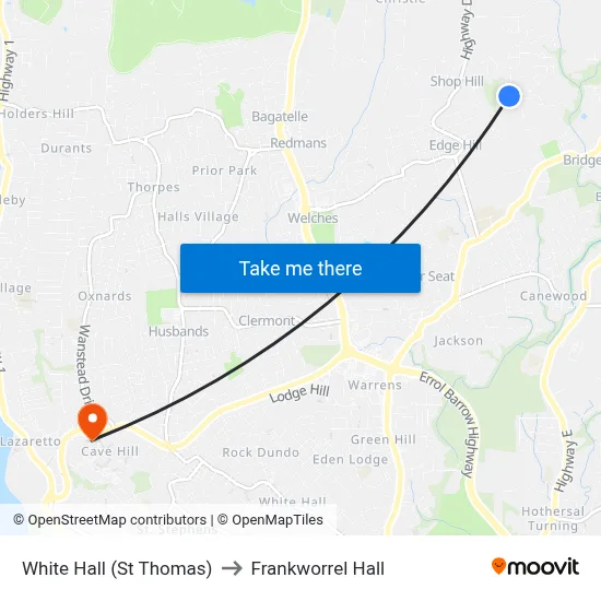 White Hall (St Thomas) to Frankworrel Hall map