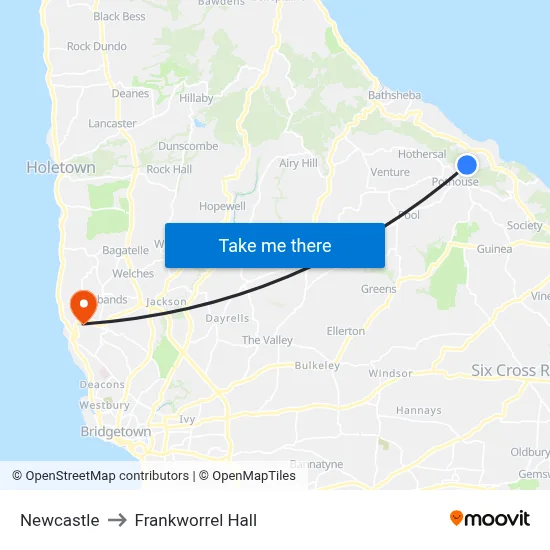 Newcastle to Frankworrel Hall map