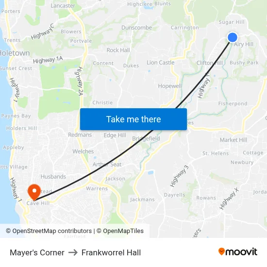 Mayer's Corner to Frankworrel Hall map