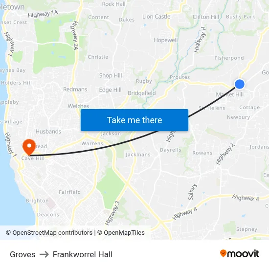 Groves to Frankworrel Hall map