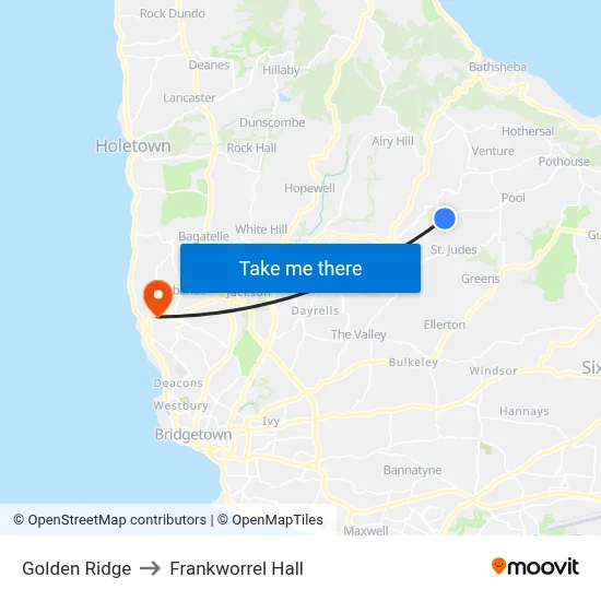 Golden Ridge to Frankworrel Hall map